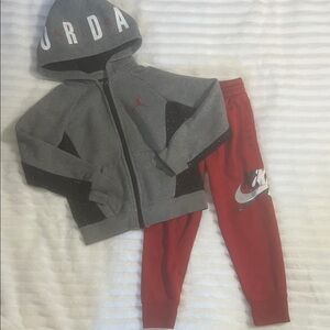 Jordan Kids Gray Hoodie and Red Joggers Set Size 4/5